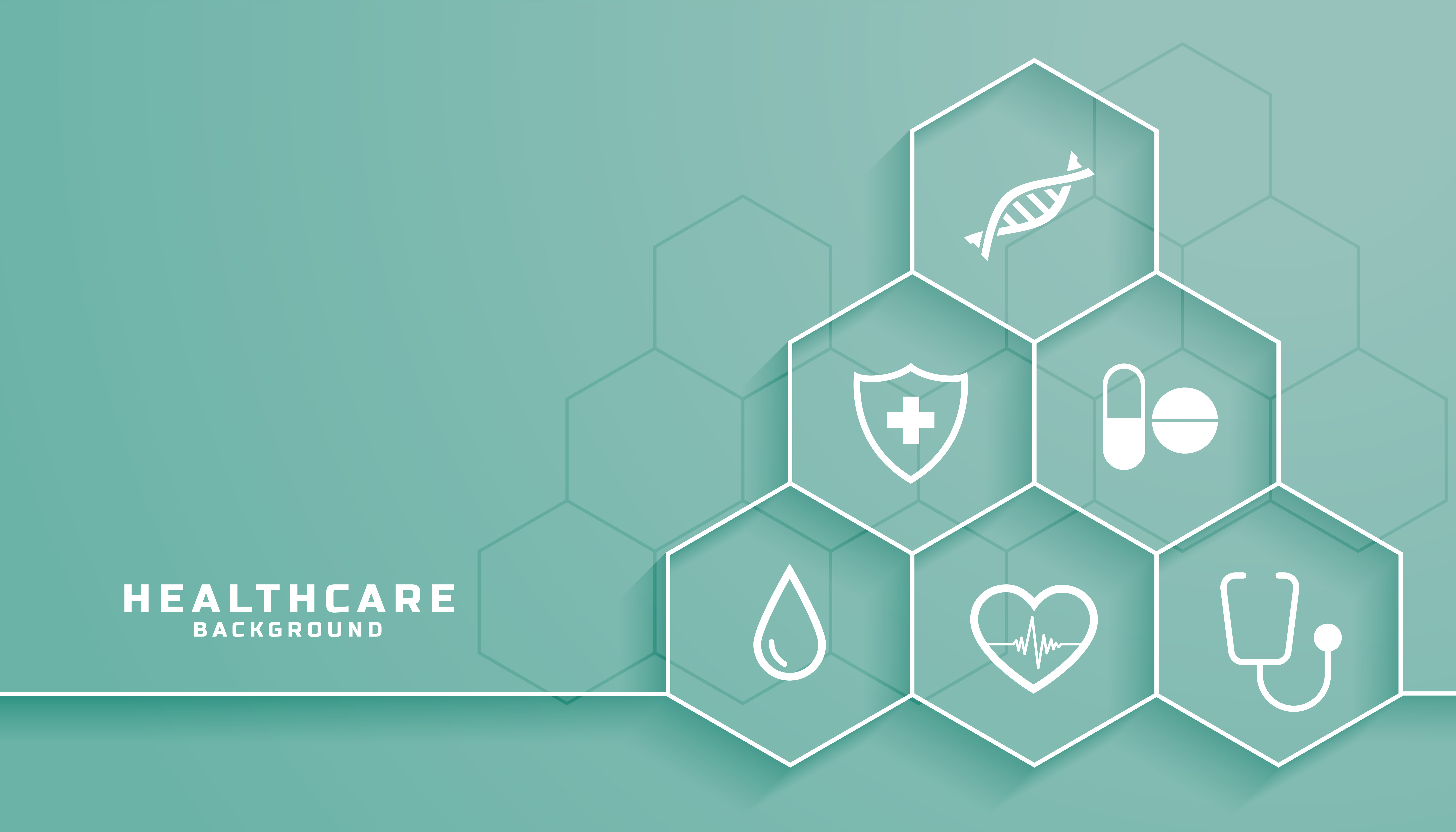 healthcare background with medical symbols in hexagonal frame